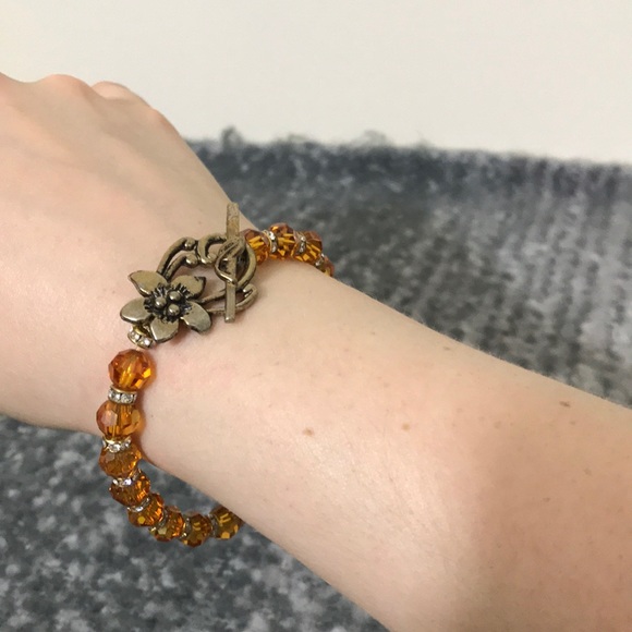 Hand Crafted Jewelry - 2/$40 Amber Beaded Bracelet w/ Flower Clasp